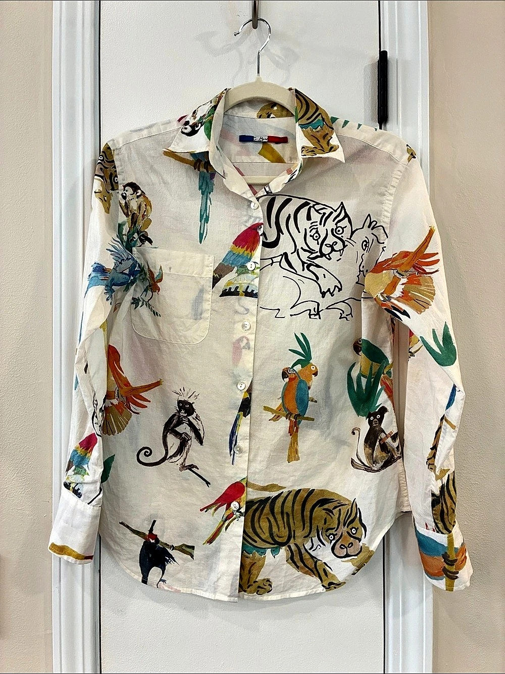 G. Nero  Paris Animal Print Button Down Cream Small